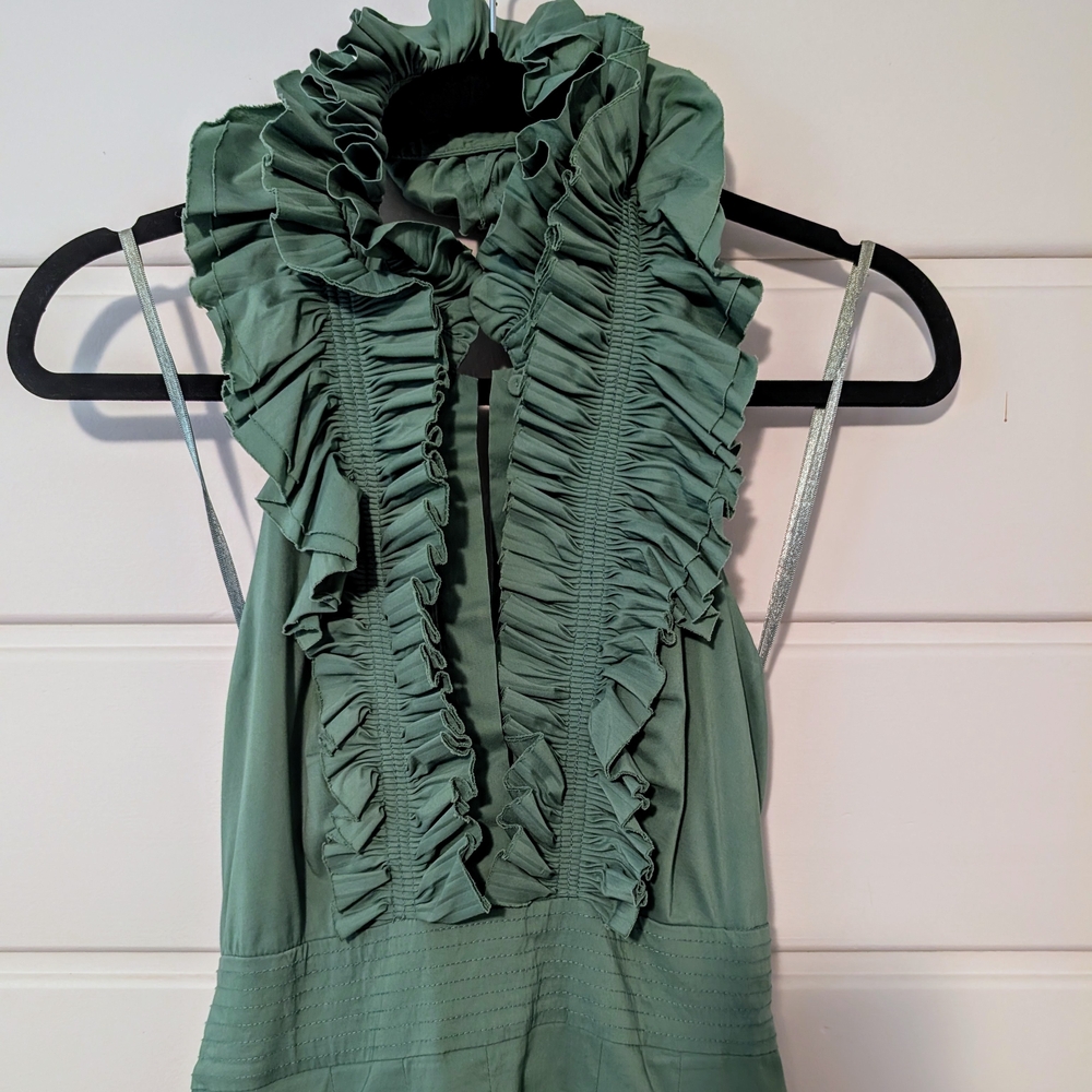 BCBGMaxAzria Green Ruffled Mini Dress Size 6 - Picture 2 of 4